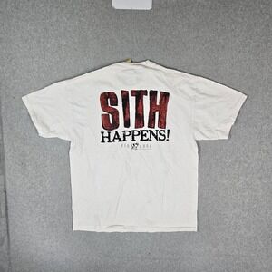 VINTAGE Big Dogs Men Shirt L White Sith Happens Dog Spellout READ